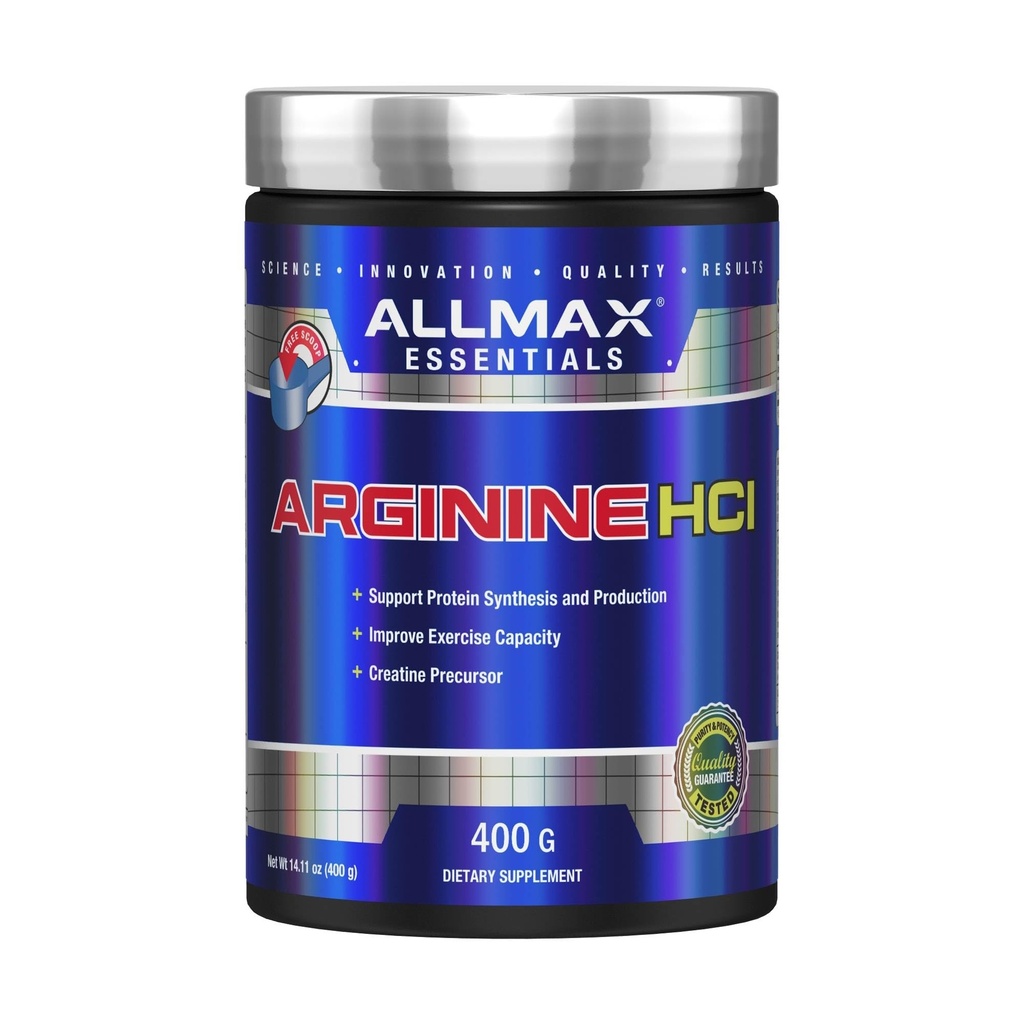 ALLMAX Essentials ARGININE HCL - 400 g - Precursor pentru Sinteza oxidului de azot - Vegan & Gluten Free - 200 Servings