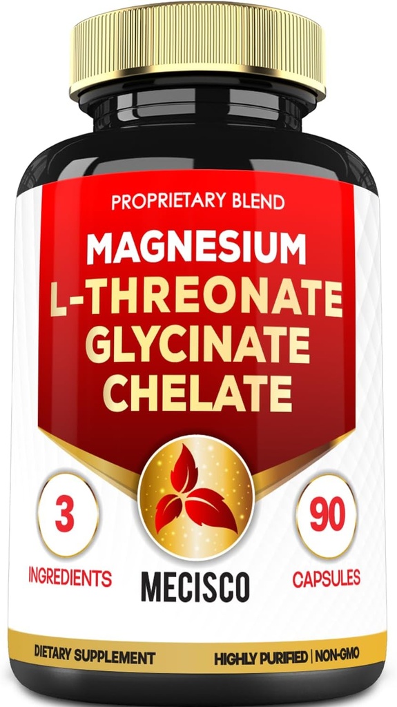 1500mg Magnesium L-Threonate Supplement with Magnesium Bisglycinate & Magnesium Chelate - Support for Comfortable Mind, Bone Health & Brain Health - 90 Capsules