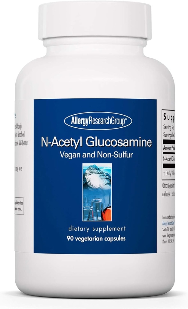 Grupul de cercetare pentru alergii N-Acetyl D-Glucosamine 500mg - NAG Supliment, Suport comun, Glucosamine sulfate, Formula de sănătate comună, Activator de motilitate, Vegan, Non-Sulfur, Capsule vegetariene - 90 Conte