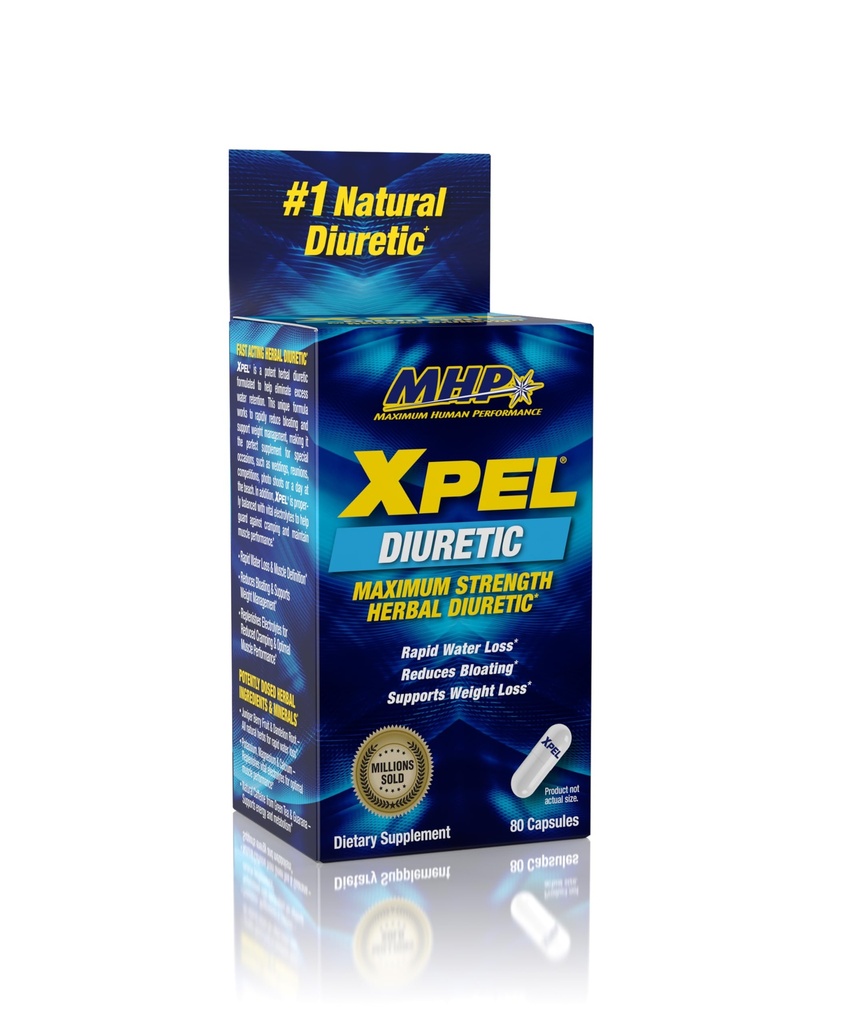 Maximum de performanta umana Xpel Putere maxima Pastile de apa diuretice, pentru apa de retinere, pierdere in greutate suport, cu vitamina B-6 Dandelion Root de potasiu, 80 capsule