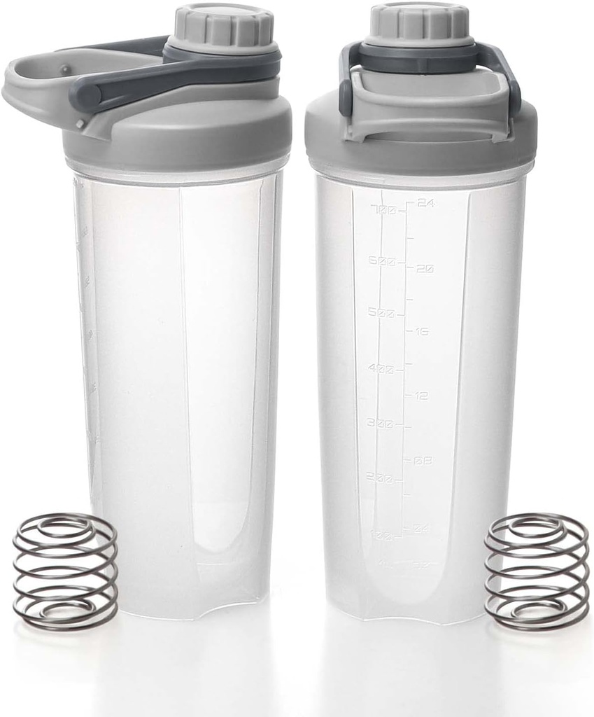 EYMPEU 2 Pack Sticle Shaker pentru amestecuri de proteine BPA & Phtalate-ftalate-free, capac cu șurub solid Leakproof Shaker Cupa Spălătorie sigur pentru Shake-uri de proteine 24oz, gri clar