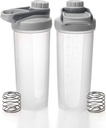 EYMPEU 2 Pack Sticle Shaker pentru amestecuri de proteine BPA & Phtalate-ftalate-free, capac cu șurub solid Leakproof Shaker Cupa Spălătorie sigur pentru Shake-uri de proteine 24oz, gri clar