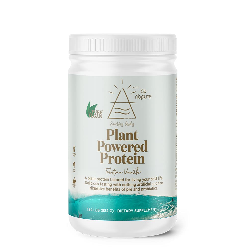 nbpure Earthy Andy Plant Proteină alimentată, gluten-free, non-GMO, Cruzitate fără proteine de mazăre, Vanilie, 30 Serviri