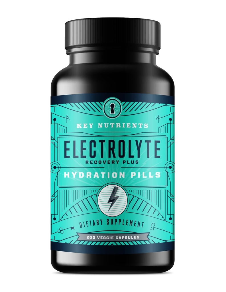Key NUTRIENTS Electrolit Tablete, 200 capsule, tablete de sare pentru deshidratare, Electroliți de postare tablete - Pastile de sare cu electroliți, fără zahăr, Gluten comprimate de hidratare gratuite fabricate în SUA