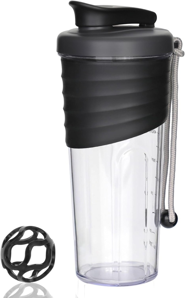 Agitator flacon pentru amestecuri de proteine,24 oz,Protein Shaker Sticle cu bila Whisk, Mixer Sticla,Box Proteina,Portable Pre Workout Whey Proteine Drink Shaker Cup,Black