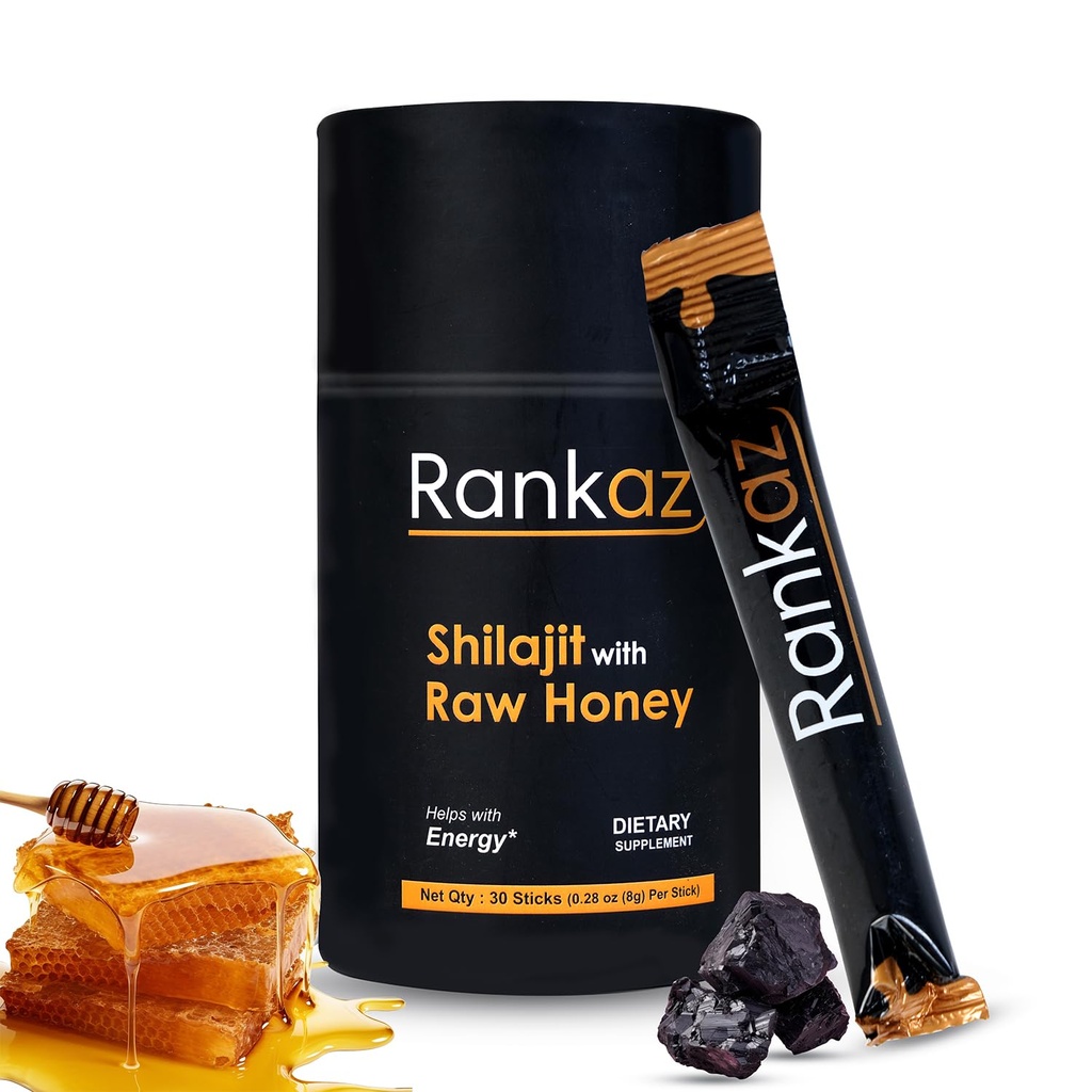 Rankaz Natural Shilajit Honey Sticks Organic - 30 Sticks, Silajit Honey Acid Fulvic şi Minerale Trace