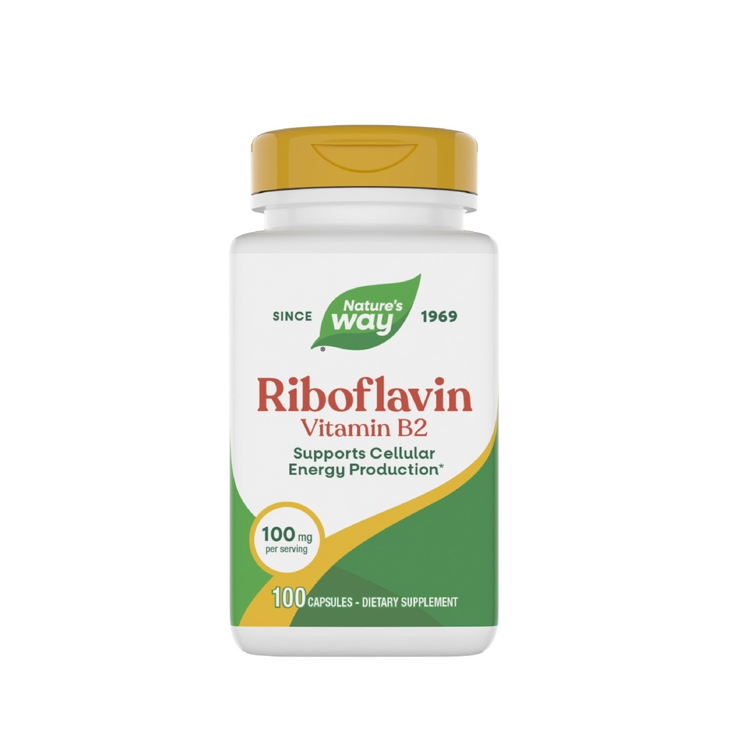 Natura's Way Riboflavin Vitamina B2, susține producția de energie celulară *, Riboflavină de înaltă potențial, 100 mg per Serving, 100 capsule (Packaging May Vary)
