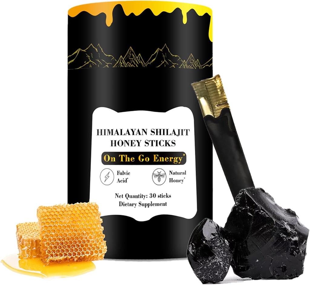 Shilajit Honey Sticks, 30 Sticks - Himalayan Resin pur, Honey Organic & Saffron for Energy Boost, Immune Support & Vitality, SHILAJIT Honey Sticks pentru bărbaţi şi femei