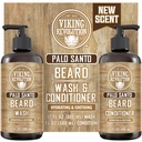 Viking Revolution Palo Santo Beard Wash and Beard Balsam set with Argan and Jojoba Oils - Softens and Consolides - Natural Palo Santo Scent - Beard Shampoo with Ginseng Root Extract (17 oz)