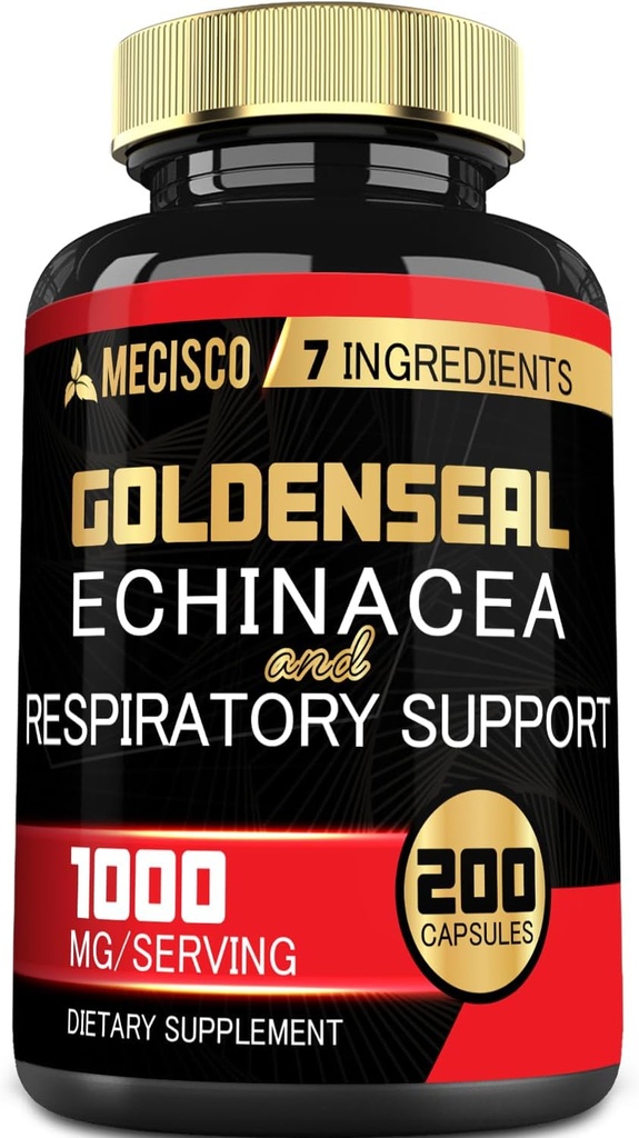 Capsule de rădăcină Goldenseal Organic cu echinacea, Mullein Leaf, Plantain & More - 7 Premium Herbal Supports Immune System, Digestive Health, Smooth Respirație, și Body Management - 200 capsule