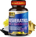 VEGATOT 10 în 1 Resveratrol de înaltă rezistență cu Quercetin sănătos îmbătrânire Imun Brain Boost comun suport (90 Conte (Pachet de 1))