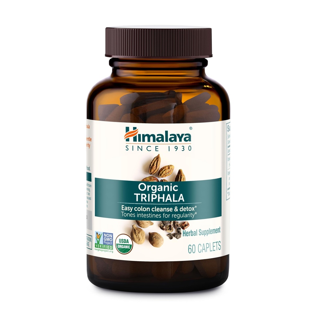 Himalaya Organic Triphala, 2 Luna de aprovizionare, pentru Colon Cleanse, Detox & Ocazional Constipație, USDA Certified Organic, Non-GMO, Gluten-Free, Extras & pulbere Suplimentul Herbal, 688 mg, 60 Caplete