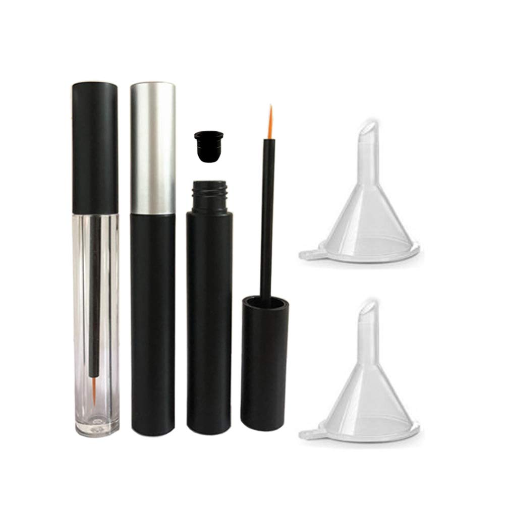 3 piese 5ml gol eyeliner Tuburi Geană reîncărcabilă de creștere lichid Sticluță de plastic Eyeliner Flacoane Tubul cu pensula de crestere ulei Mascara tub pentru cosmetice Vino cu 2 Funneluri mini Palstice