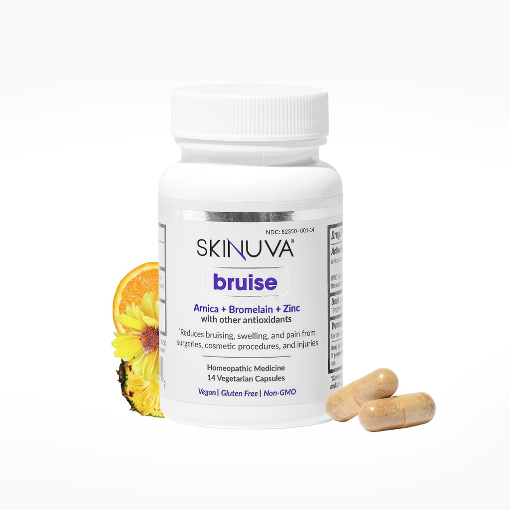 Skinuva® Vânătăi - Supliment pentru vânătăi şi inflamaţii - Un remediu Homeopatic Bruise Formulat cu Arnica, Bromelain & Zinc - 14 capsule (7- Tratament de zi)
