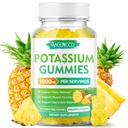 Potasiu Citrate Gumries 1000mg, potenta mare de potasiu Supliment Gummies pentru adulți Femei & Bărbați, Suport Leg Crampe & Musculare Sănătate, Zahăr-Free, Ananas Aroma, 60 Conte