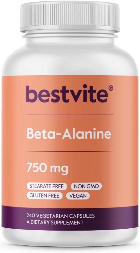 BESTVITE Beta Alanine 750mg (240 capsule vegetariane) - No Steares - Vegan - Non OMG - Gluten Free