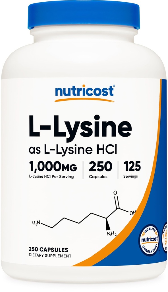 Nutricost L-Lysine 1000mg, 250 capsule - 500mg per capac, gluten gratuit, non-GMO