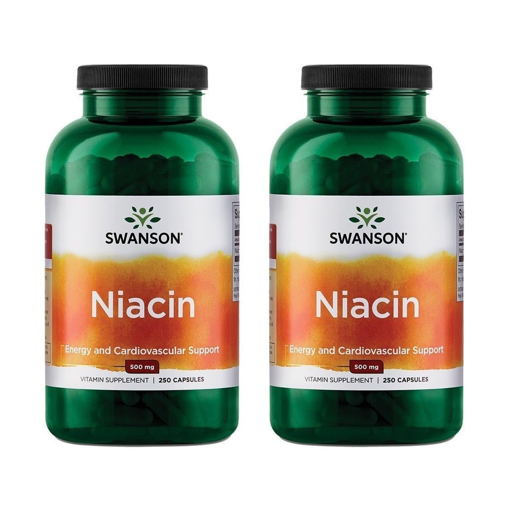 Swanson Niacin (B3) Cardio Health Support Carbohidrat Metabolism 500 Milligrame 250 Capsule (2 ambalaj)