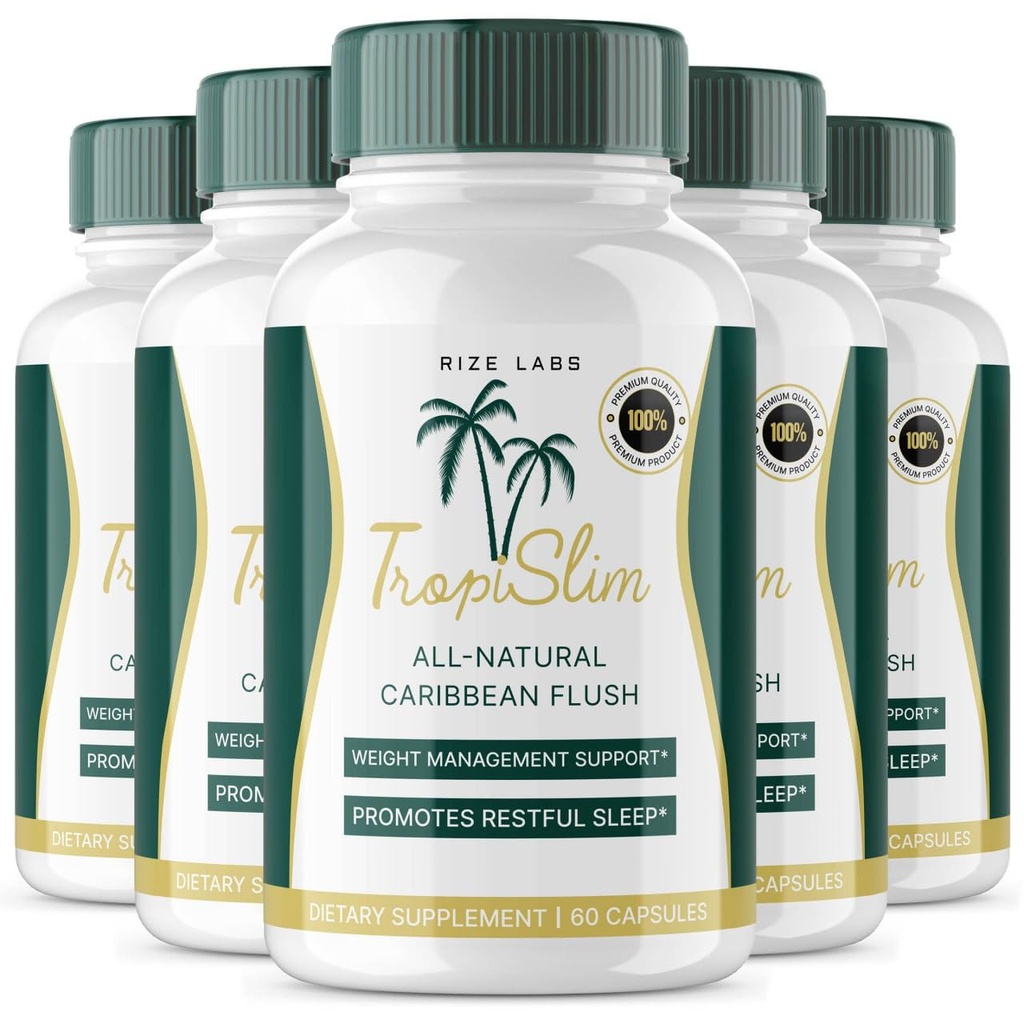 (Official 5 Pack) Tropislim, Tropislim All Natural Caribbean Flush, Weight Loss Supplement, Tropislim Slimming Capsule pentru femei, Healthy Lifestyle + Leaner Physique, Tropical Reviews (300 capsule)