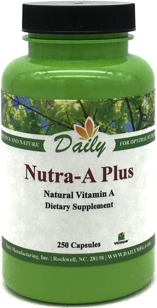 Zilnic Manufacturing Nutra-A PlusTM (Vitamina vegetariană A-Palmitat & Beta-Caroten) 250 Capsule vegetariene