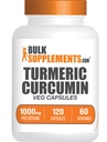 BulkSupplements.com Capsule Extract Turmeric - Supliment Turmeric, Curcumin supliment 1000mg - Gluten gratuit,120 Capsule veg (Pachet de 1)