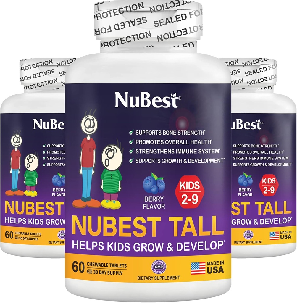 NuBest Tall Kids - Multivitamine si Minerale pentru varsta de 2 la 9 - Os Putere & Imunitate de sprijin - Ajuta copii, copii mici sanatosi - Forme animale - 180 Tablete masticabile Berry 3 luni de aprovizionare