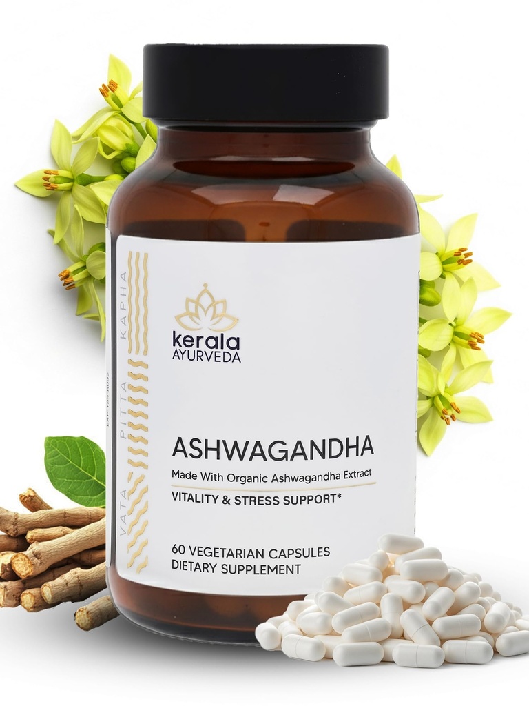 Kerala Ayurveda Ashwagandha Capsule pentru o mai bună imunitate, Stres Relief & Good Sleep 