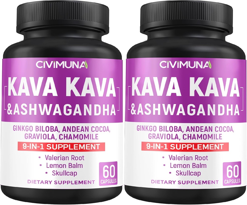 Capsule Kava cu Kava, Ginkgo, Ashwagandha şi mai mult - 120 capsule pentru 4 luni de aprovizionare (pachet de 2)