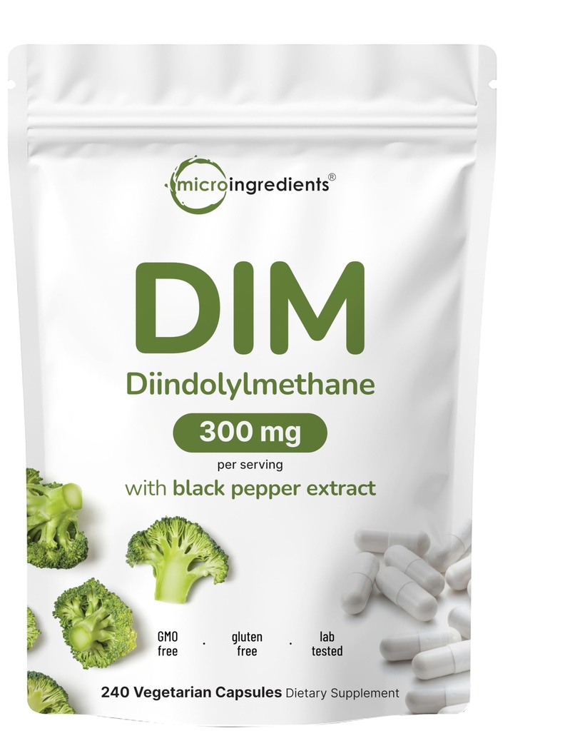 DIM Active Supplement, DIM 300mg, 240 Veggie Capsule (8-Month Supply), 2 in 1 Formula, Estrogen Metabolism, Premium DIM-Plus Broccoli Extract Supliment cu Pepper negru pentru o mai bună absorbție