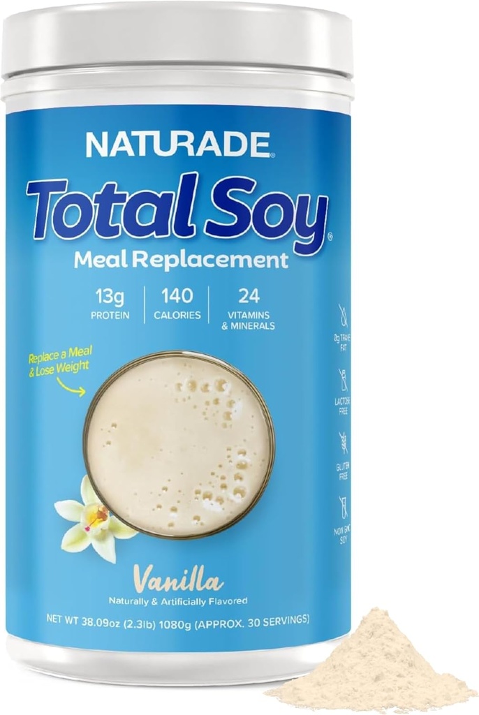 Praf total de proteine din soia Naturade - 13g Proteine & 130 Calorii per servire - Zero Trans Fat - Soia non-GMO - Lactoză și gluten - Vanilie (30 Serviri)