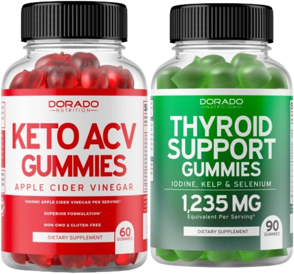 Keto ACV Gummies (60 Count) Advanced Weight Loss Formula și suport tiroidian (90 Conte) Supplement with Ashwaganda, Iod, Bladderwrack, Kelp & Schisandra - Non-GMO, Vegan & Made in USA