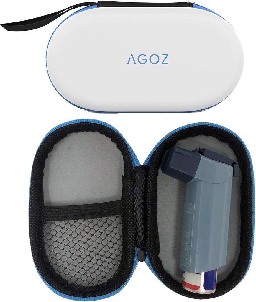 AGOZ Astma Inhaler Medicine Travel Bag Case pentru copii şi adulţi - Protective Medical Pouch Cover cu fermoar închidere şi curea de caractere (White)