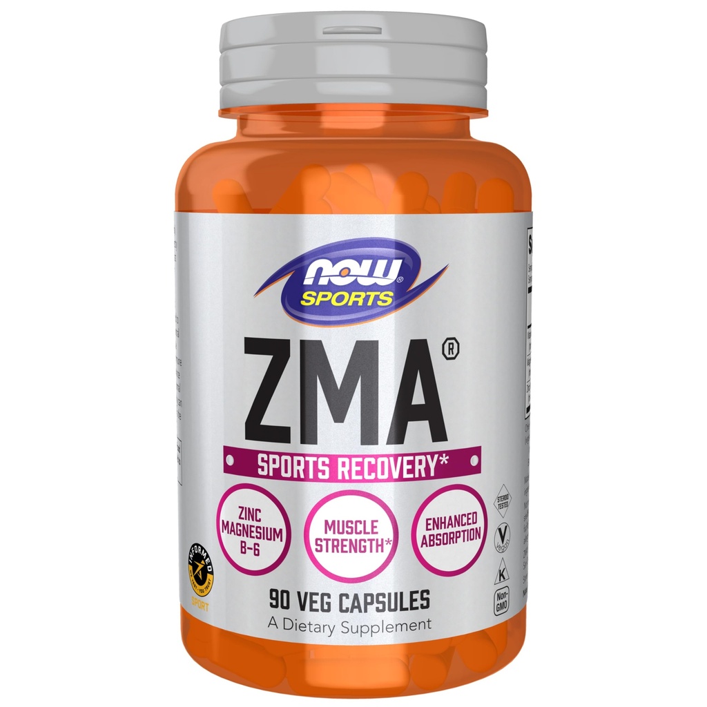 now Foods Sports Nutrition, ZMA (Zinc, Magneziu și vitamina B-6), Absorbție îmbunătățită, recuperare sportivă*, 90 capsule