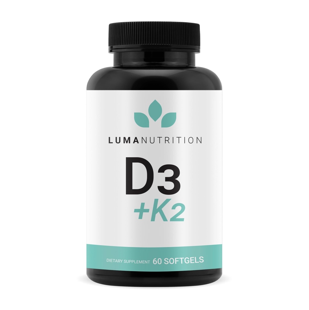 Luna Nutrition D3 + K2 Vitamina 10000 UI - Suplimentul pentru sănătatea oaselor şi a inimii - Suport imunitar maxim şi absorbţie de calciu - 60 Softgels