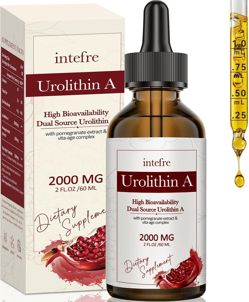 Urolitina A picături de lichid 2000mg, Urolitina Un supliment cu extract de rodii, Vita-Age Complex, Suporturi Sanatos imbatranire & repararea celulelor, 60ml