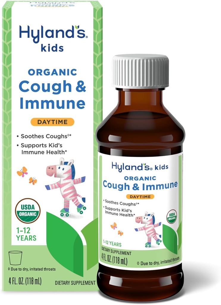 Hyland's Kids Daytime Organic Tuse Sirop și suport imunitar cu Agave, Elderberry și rodii, Soothes Tuse, și susține imunitatea, 4 Fl. Oz