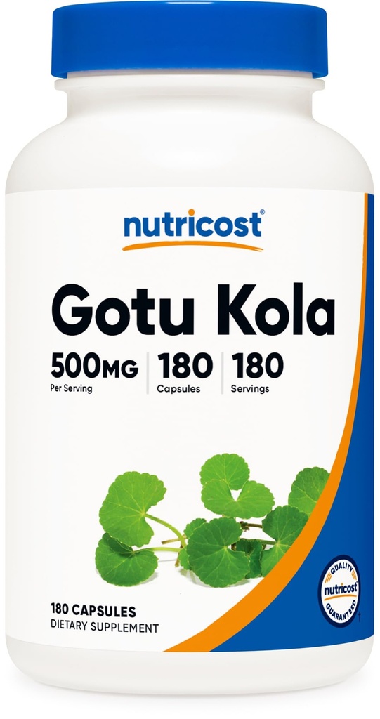 Nutricost Gotu Kola 500 MG, 180 capsule - Capsule vegetariene, gluten gratuit, non-GMO