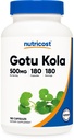 Nutricost Gotu Kola 500 MG, 180 capsule - Capsule vegetariene, gluten gratuit, non-GMO