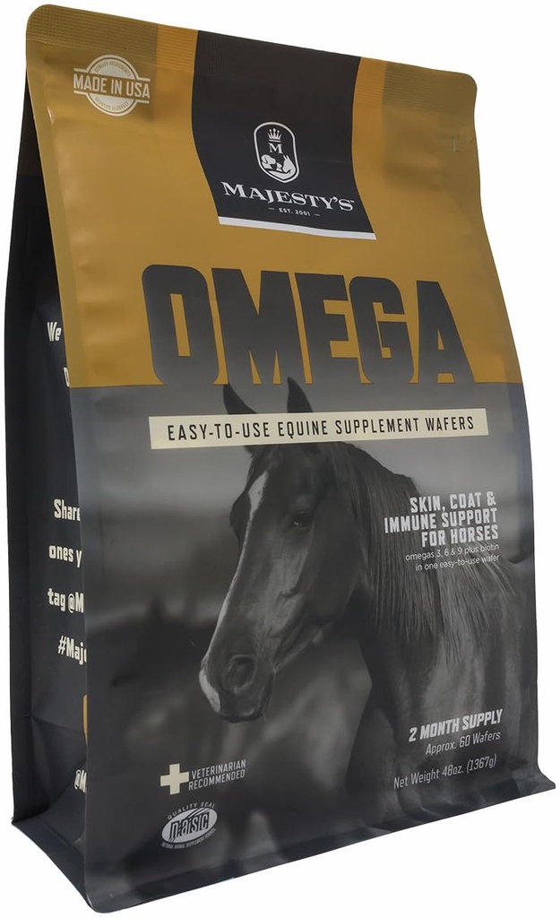 Maiestate Omega Wafers - Superior Horse / Equine Skin, Coat, și Immune Supplement - Omega 3, 6, 9 și Biotin - 60 Conte (2 lună de aprovizionare)