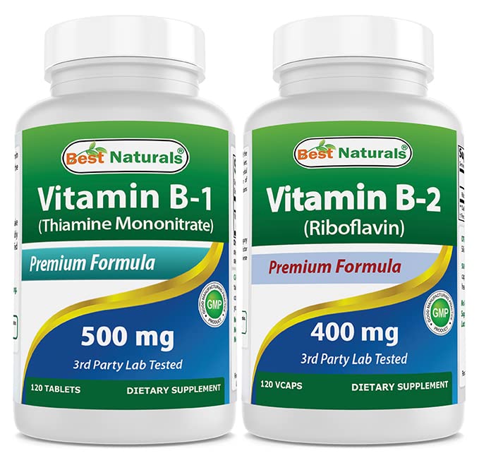Cele mai bune naturale Vitamina B1 ca Tiamină Mononitrat 500 mg & Vitamina B2 (Riboflavină) 400mg