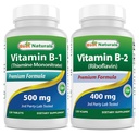 Cele mai bune naturale Vitamina B1 ca Tiamină Mononitrat 500 mg & Vitamina B2 (Riboflavină) 400mg