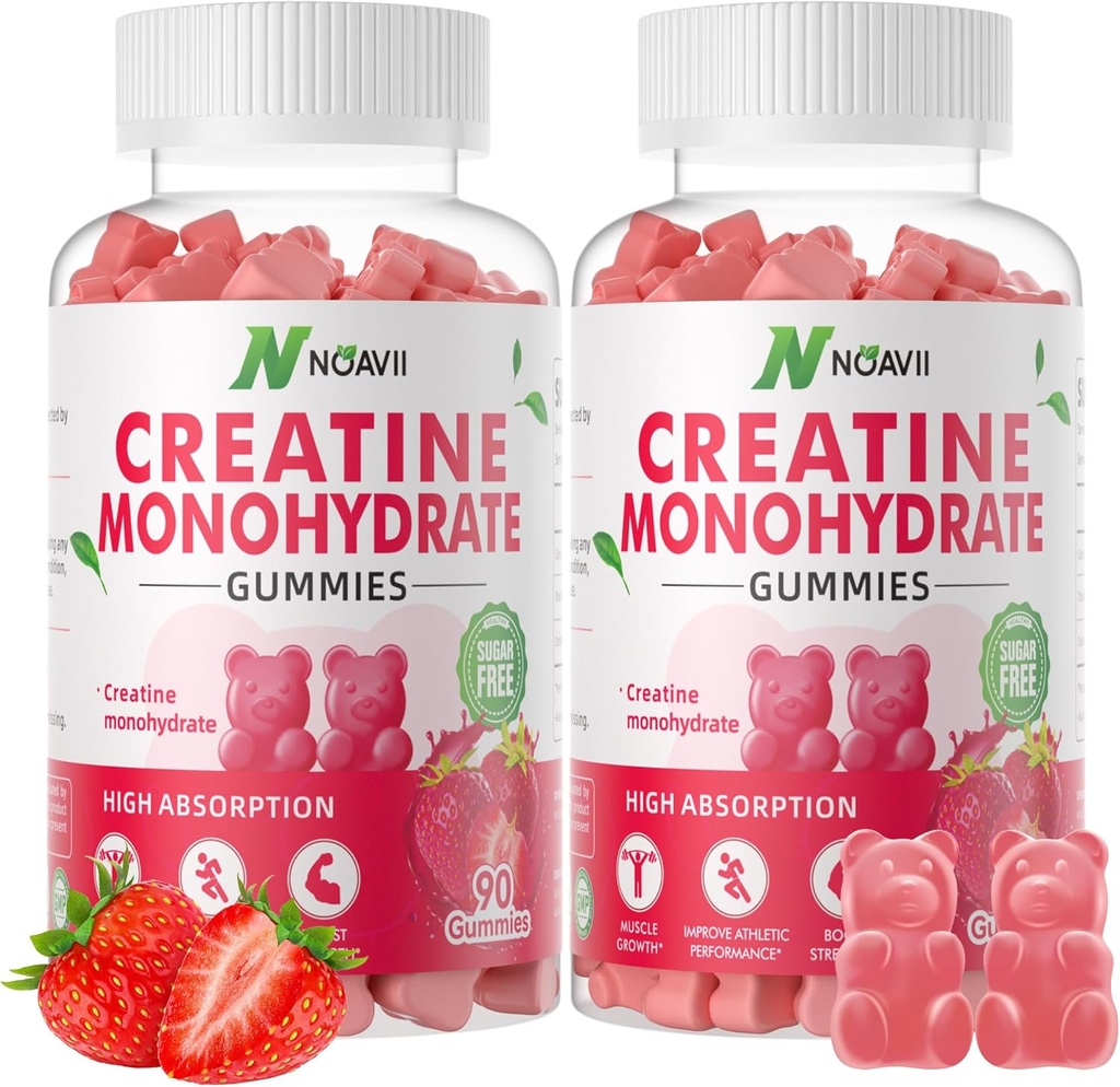 Creatin Monohidrat Gume 5000mg pentru bărbaţi şi femei, Masticuri Creatina Monohidrat pentru forţa musculară, Muscle Builder, Energie Boost, Pre-Gummies de lucru-180 Căpşuni