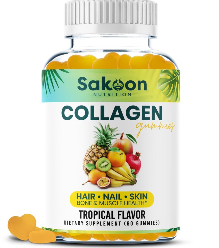 Halal Colagen Gummies pentru femei si barbati - Anti imbatranire, cresterea parului, Ingrijirea pielii si unghii puternice Suplimente de proteine Colagen - non-GMO, Gluten gratuit - Made in USA