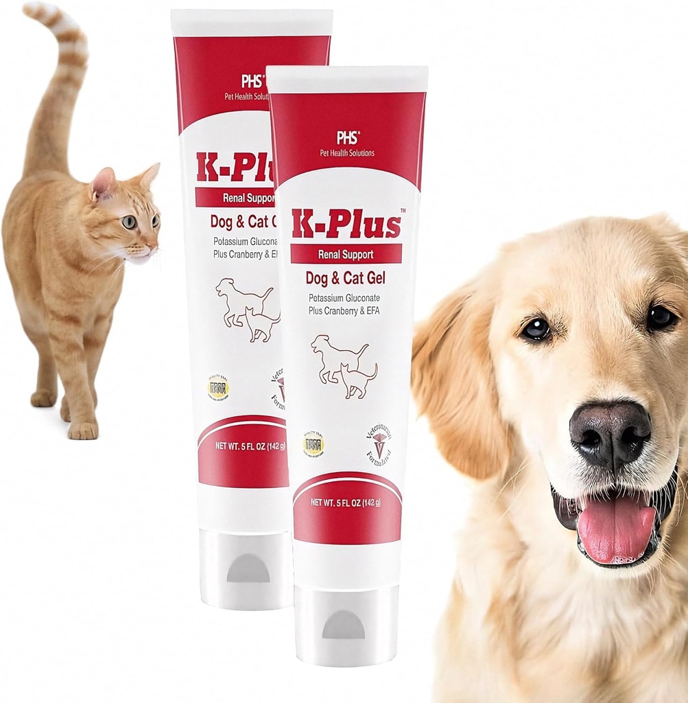 K-Plus Potasiu Gluconat Gel renal Plus Cranberry și EPA pentru câini și pisici - Supliment renal aprobat veterinar - Sprijină echilibru de potasiu -(2 pachet)