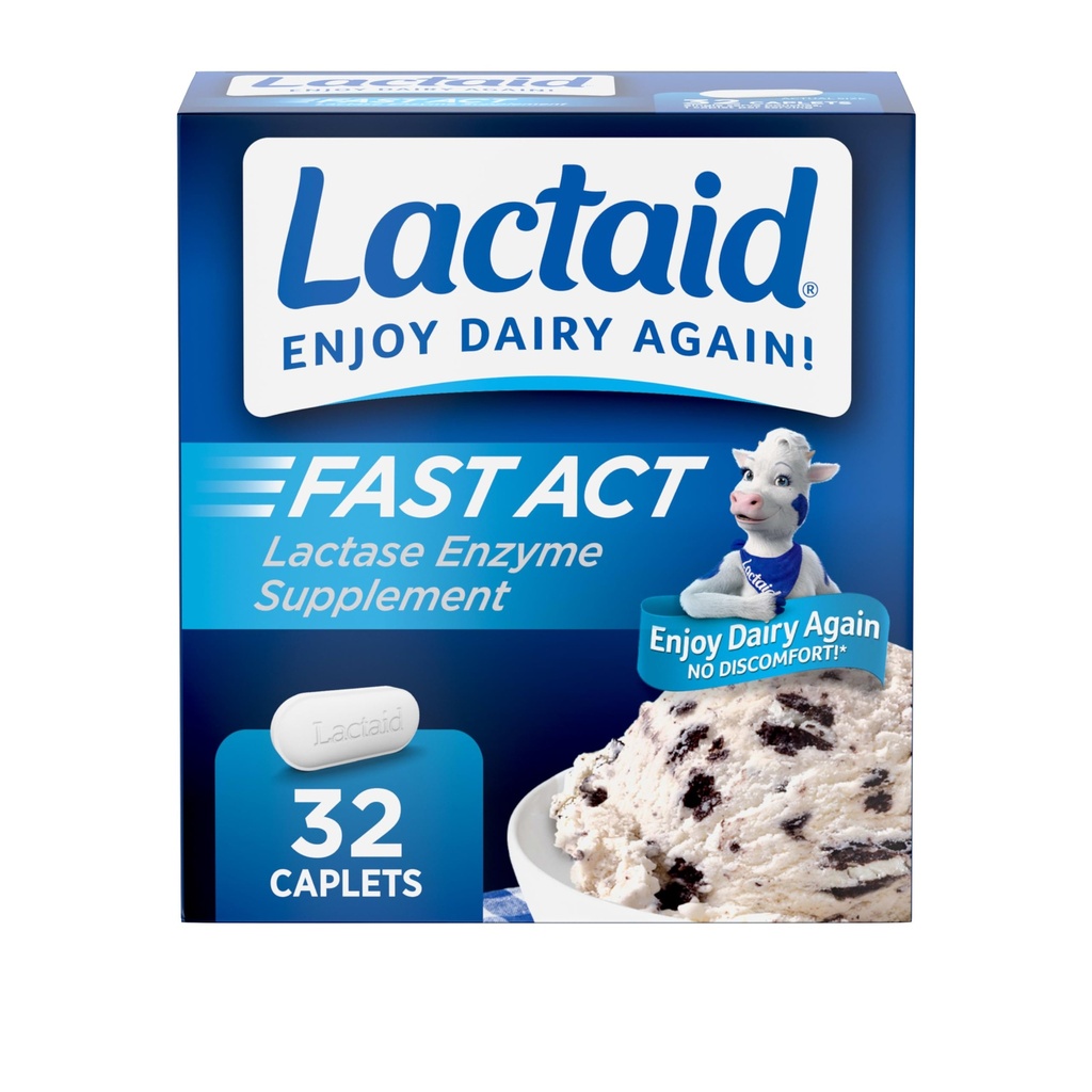 Act rapid Lactaid Lactoză Intoleranță Relief Caplete cu Lactase Enzim pentru a preveni gaz, Blooting & Diaree Datorită sensibilităţii la lactoză, Ideal pentru Travel & On-The-Go, 32 Pachete de 1-Count