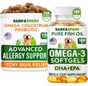 Alergie avansată pentru câini + Omega 3 Bundle - Ajutor pentru mâncărimi - Probiotice w/Fish Omega 3 + EPA&DHA Acid gras - Alergii pentru piele + sănătate comună - 120 Chews + 180 Softgels - Bacon + Fish Flavor - Made in USA