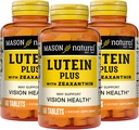 MASON NATURAL Lutein Plus cu Zeaxantină, Suplimentul de suport pentru sănătate și viziune oculară, Vitaminele A, C, E, Zinc & Copper, 60 comprimate (Pachet de 3)