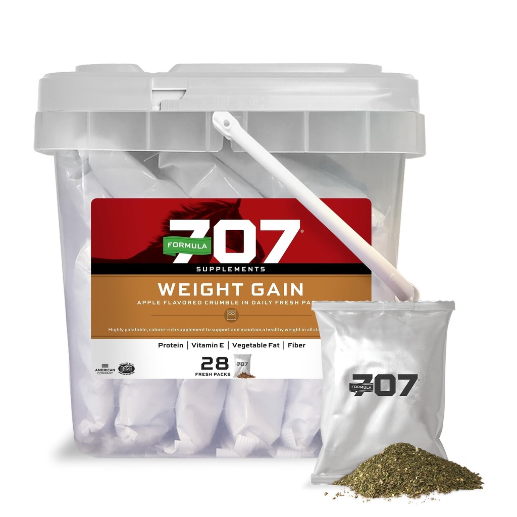 Formula 707 Greutate Gain Equine Supliment, Daily Fresh Packs, 28 de zile de aprovizionare - Palatable, Calorie-Rich Asistență nutrițională pentru Hard-to-Keep și cai în vârstă