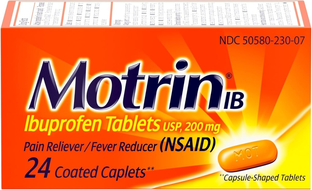 Motrin IB, Ibuprofen 200 mg comprimate pentru febră, dureri musculare, dureri de cap şi durere de spate Relief, 24 Ct
