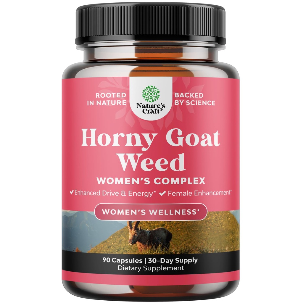 Iarbă de capră excitată pentru femei - Suplimente vegetale Hornygoatweed Women Complex pentru Hormone Echilibrul de susţinere a dispoziţiei & Feminin Wellness - Maca Root & Tribulus Terrestris Femeie Supliment - 90 Conte